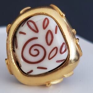 Vintage Liz Clayborne Inc‎ LCI Clip On Earrings Gold Tone Brown Design 1980's